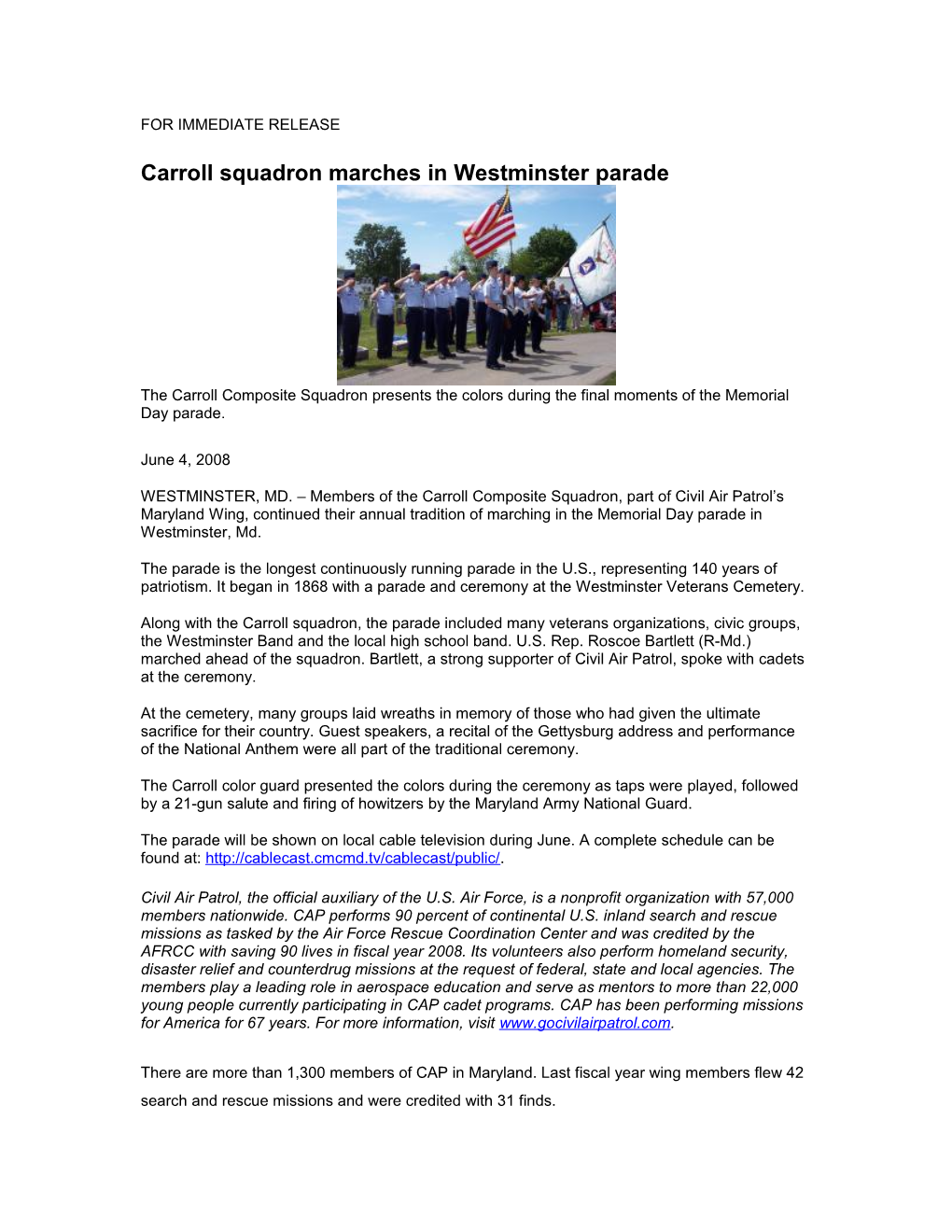 Carroll Squadron Marches in Westminster Parade