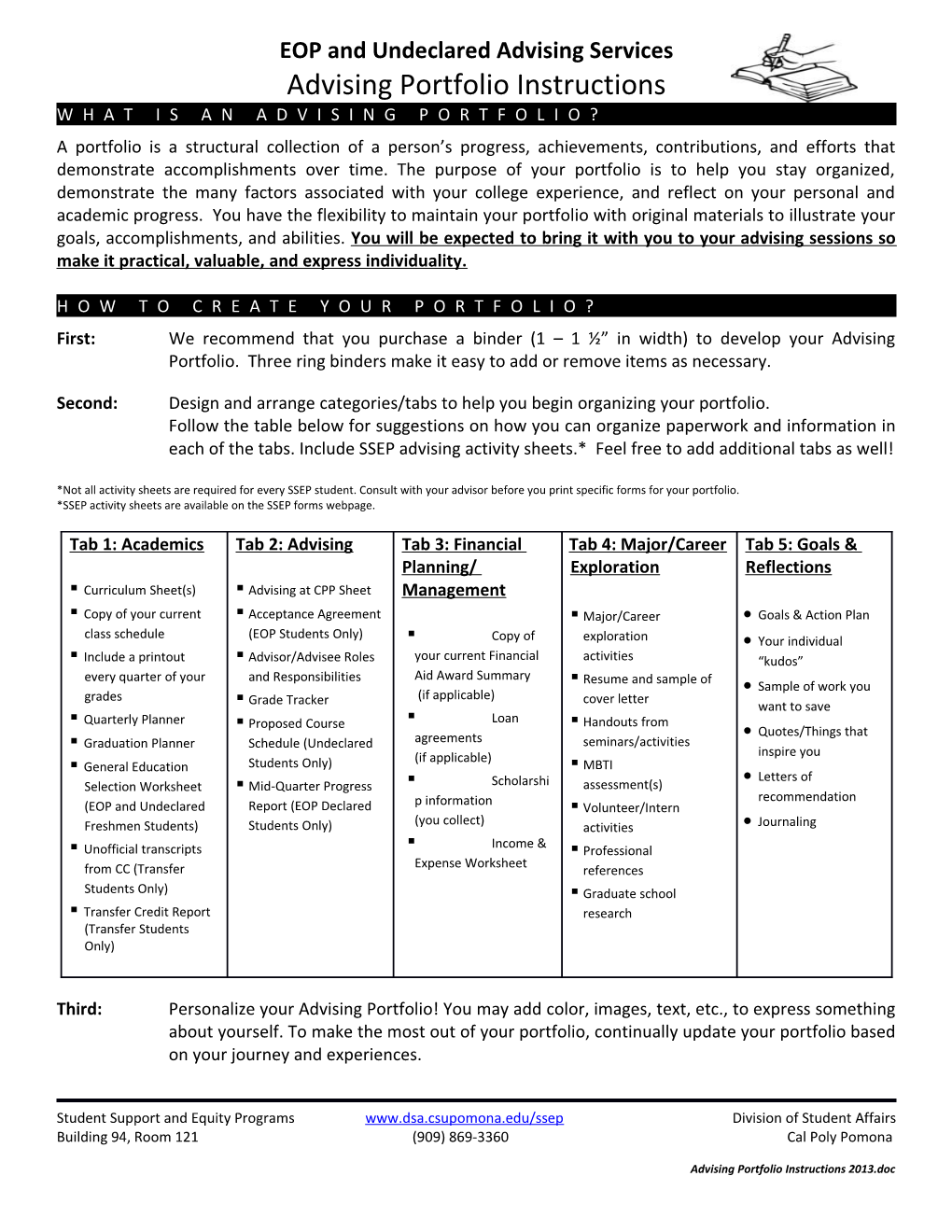 Advising Portfolio Instructions