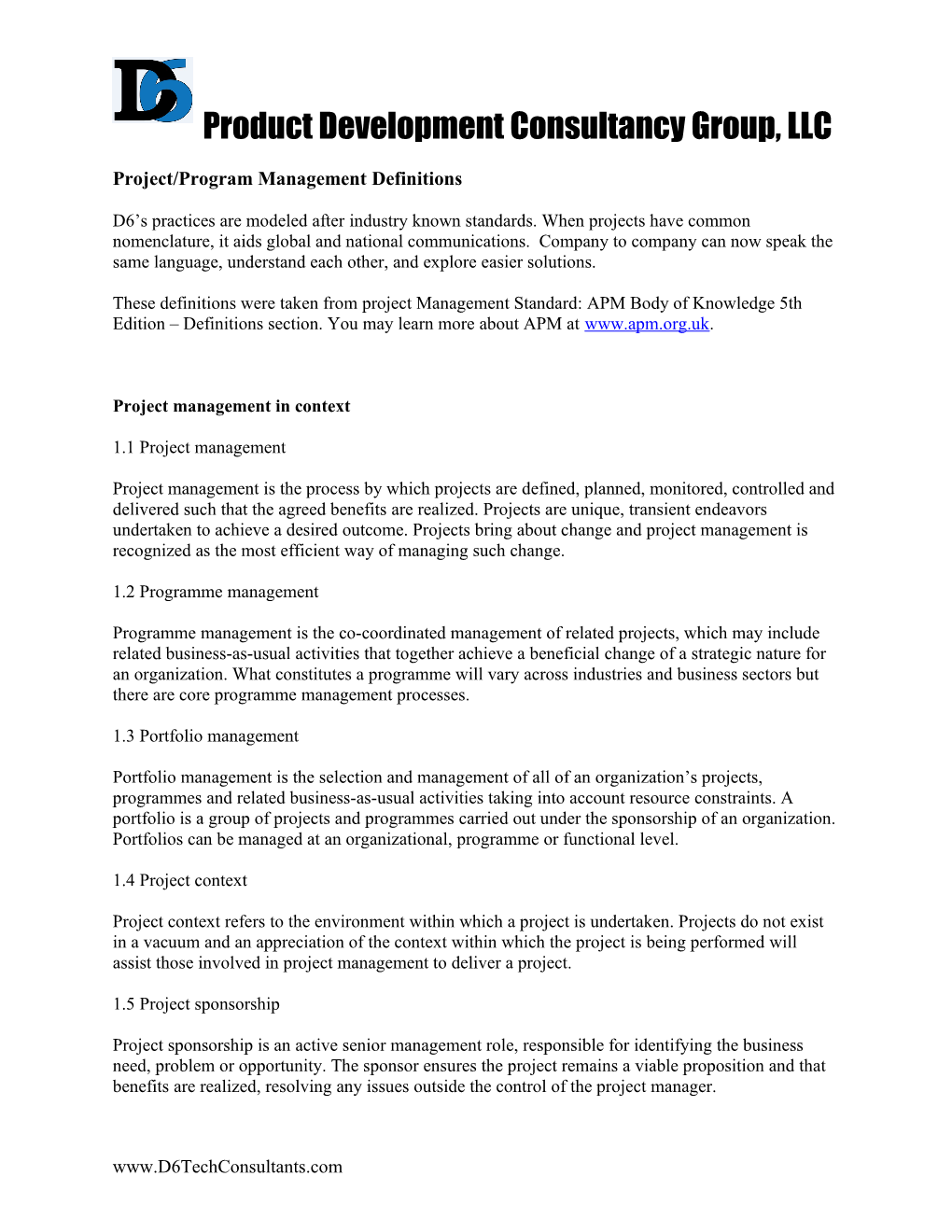 Project/Program Management Definitions