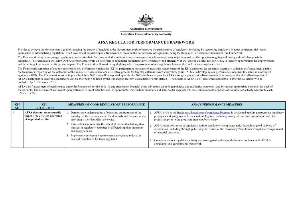 AFSA Regulator Performance Framework