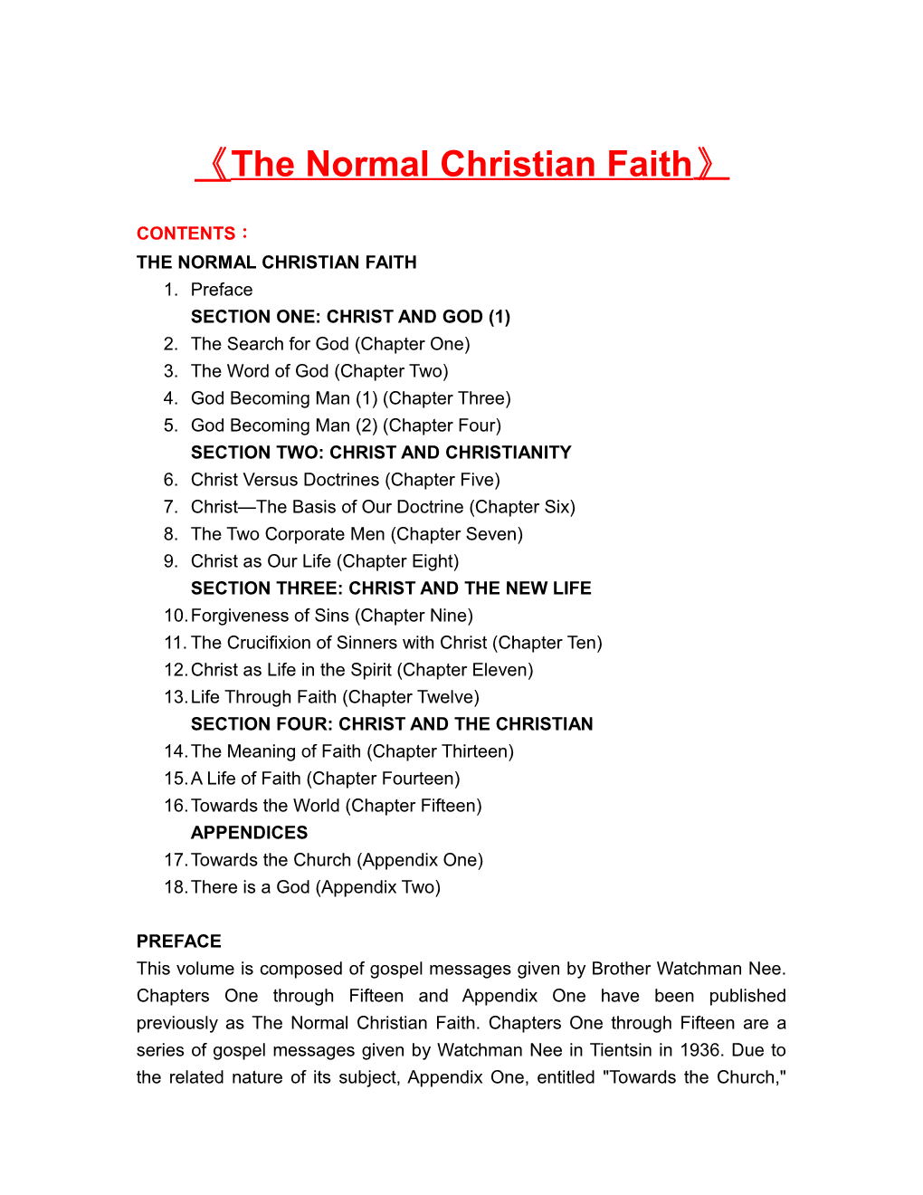 The Normal Christian Faith