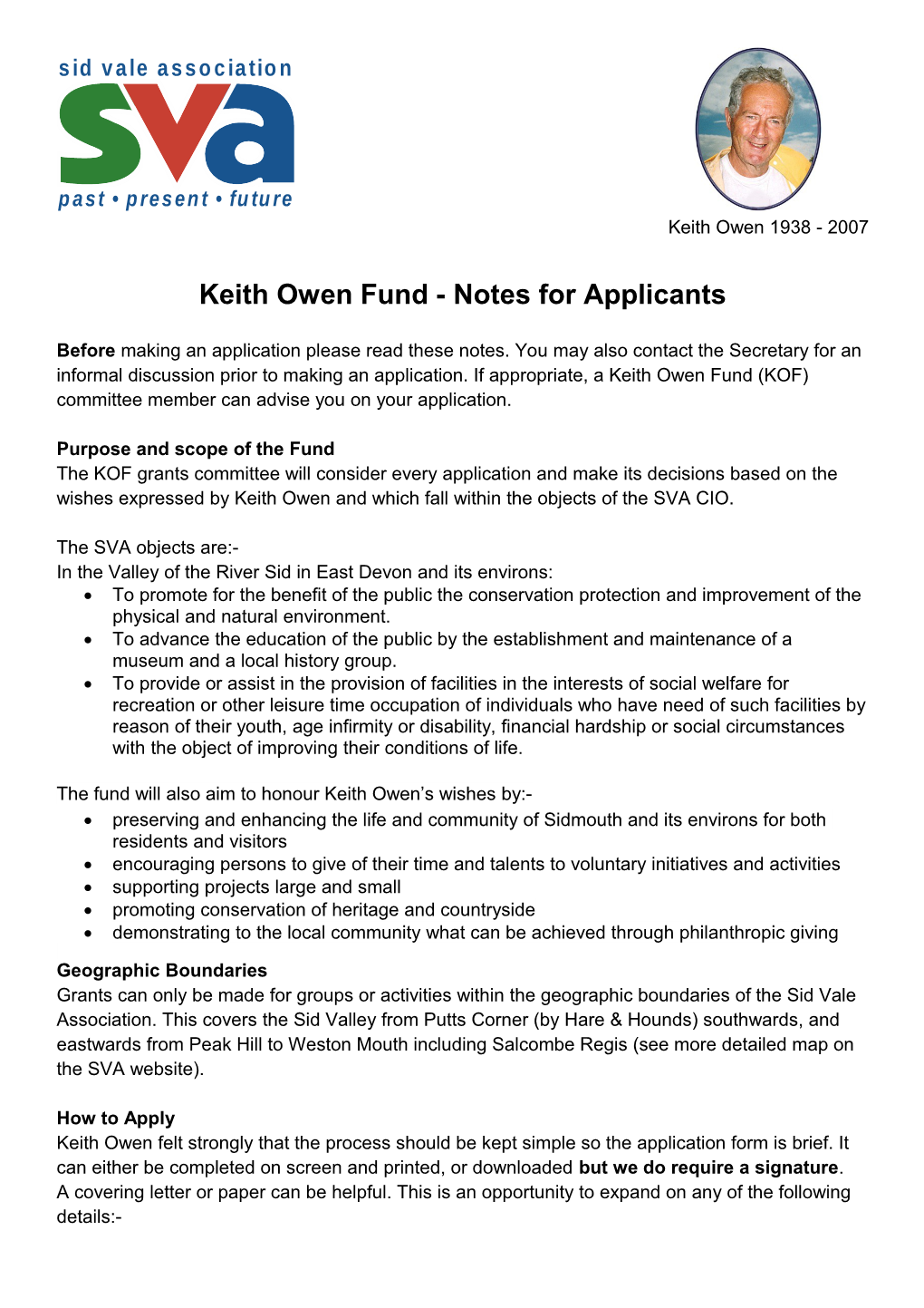 Keith Owen Fund - Notes for Applicants