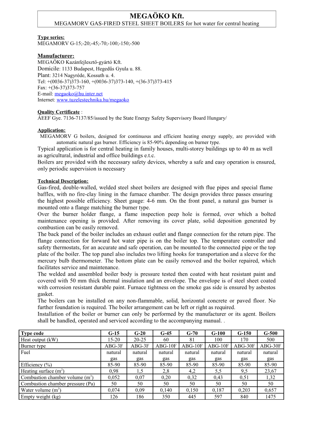 MEGAMORV GAS-FIRED STEEL SHEET BOILERS for Hot Water for Central Heating