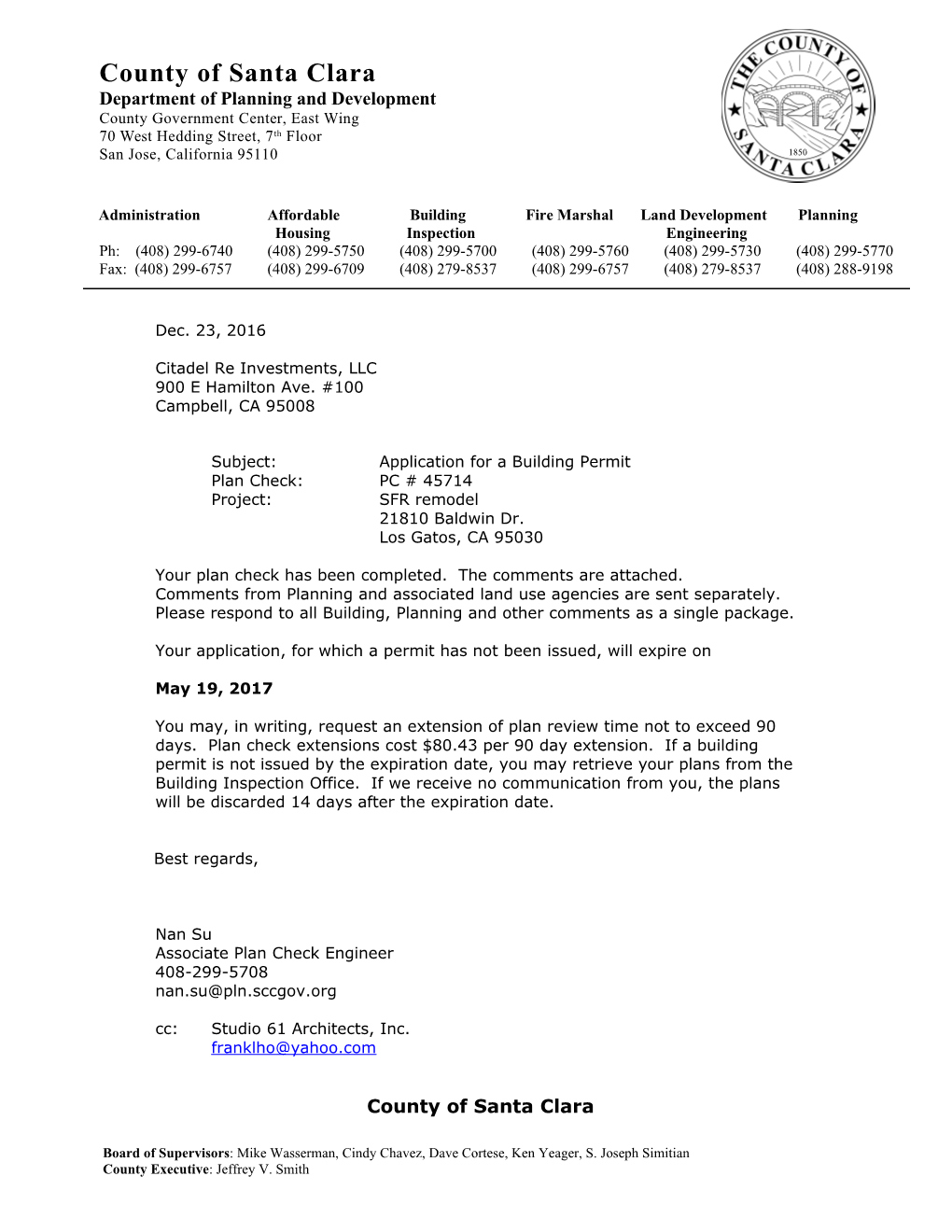 Subject:Application for a Building Permit