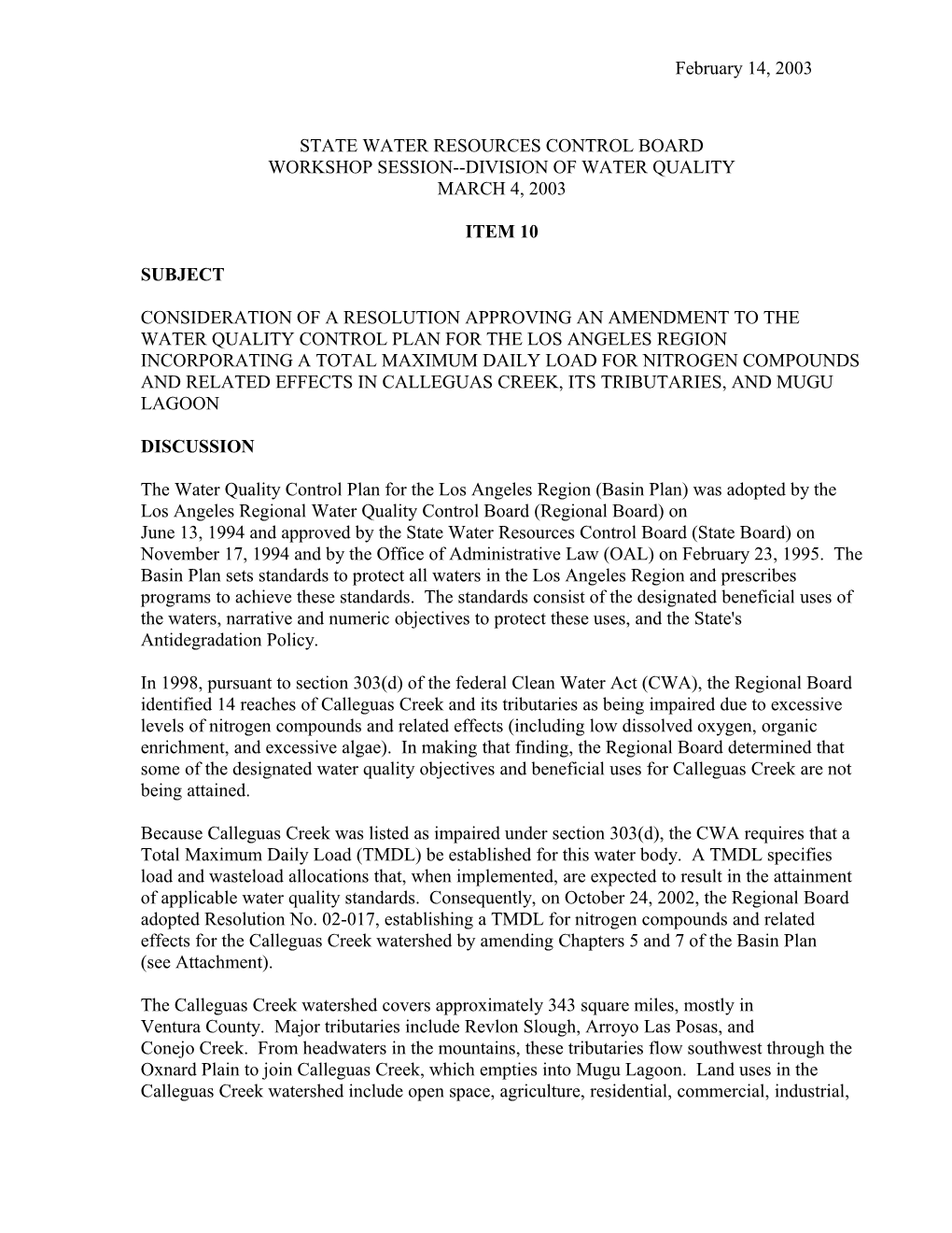 TMDL/Nitrogen Compounds/Calleguas Creek & Mugu Lagoon