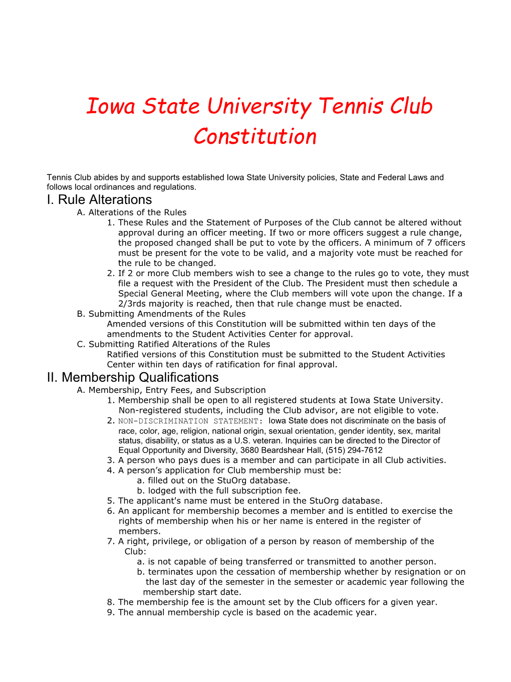 Iowa State University Tennis Club Constitution