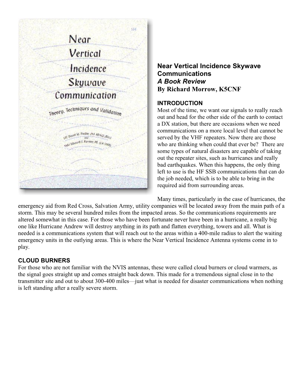 Near Vertical Incidence Skywave Communications a Book Review by Richard Morrow, K5CNF