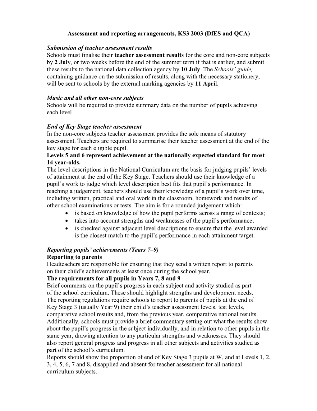 Assessment and Reporting Arrangements, KS3 2001 (Dfee and QCA)