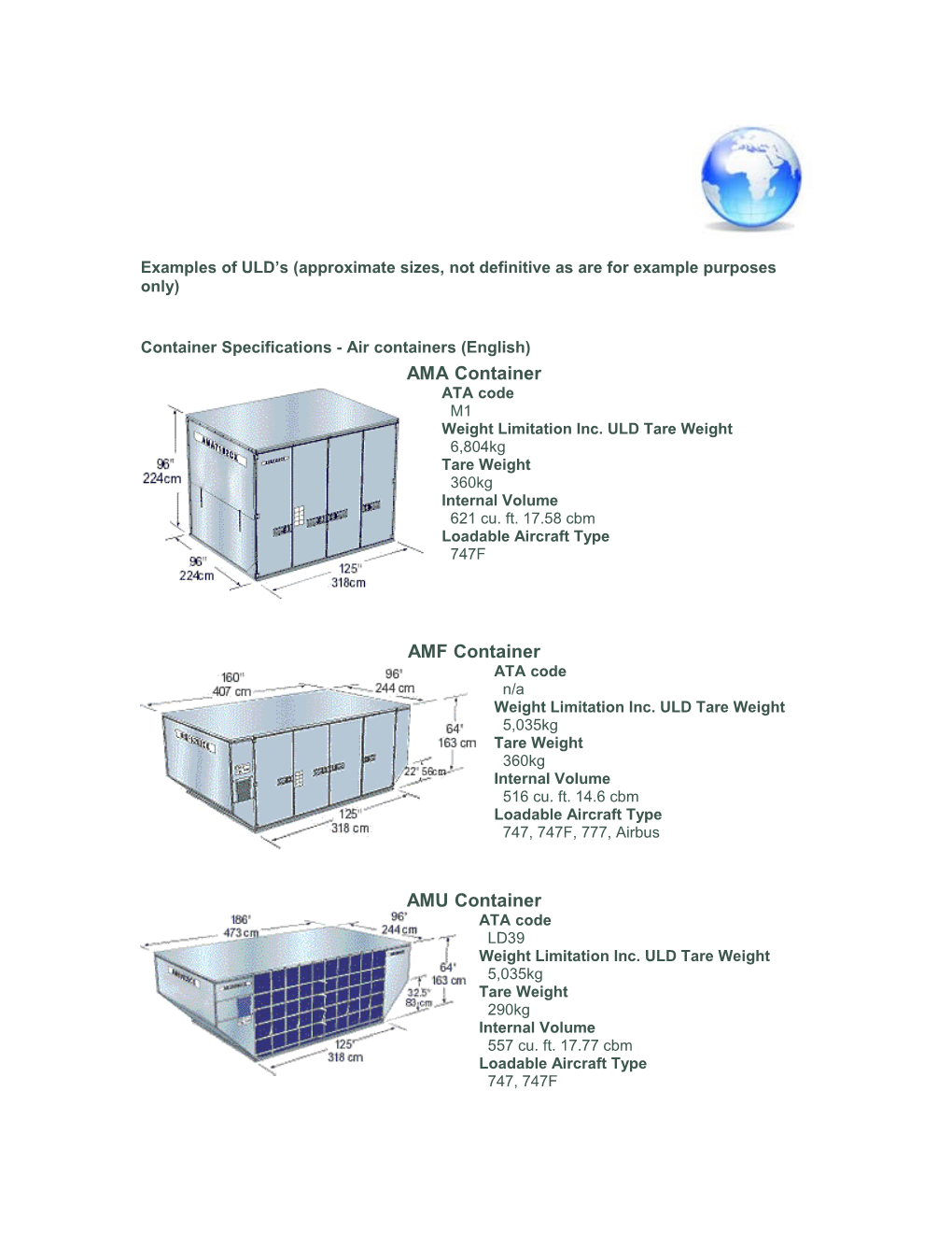 Container Specifications - Air Containers (English)