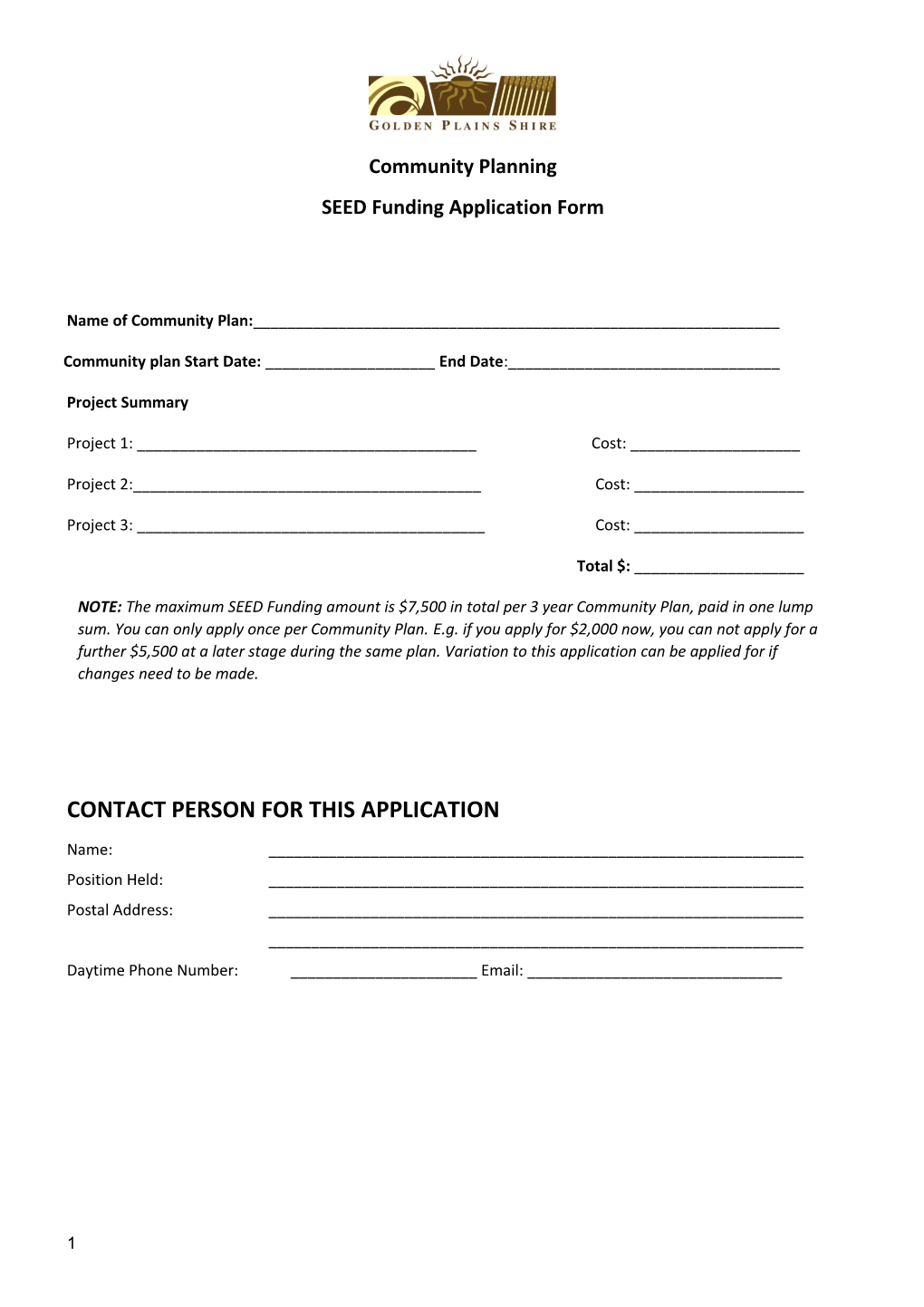 SEED Funding Application Form