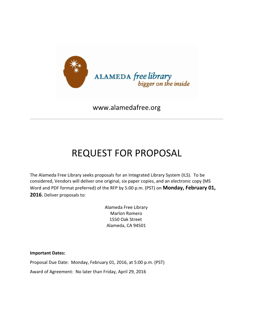 Request for Proposals for an Integrated Library System