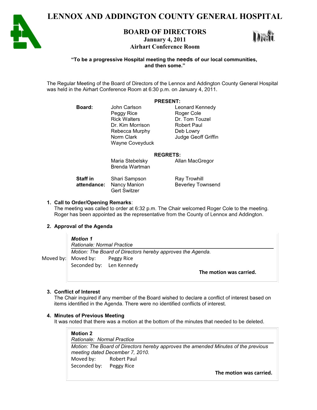 Report of the Medical Advisory Committee Meeting Held March 5, 2009
