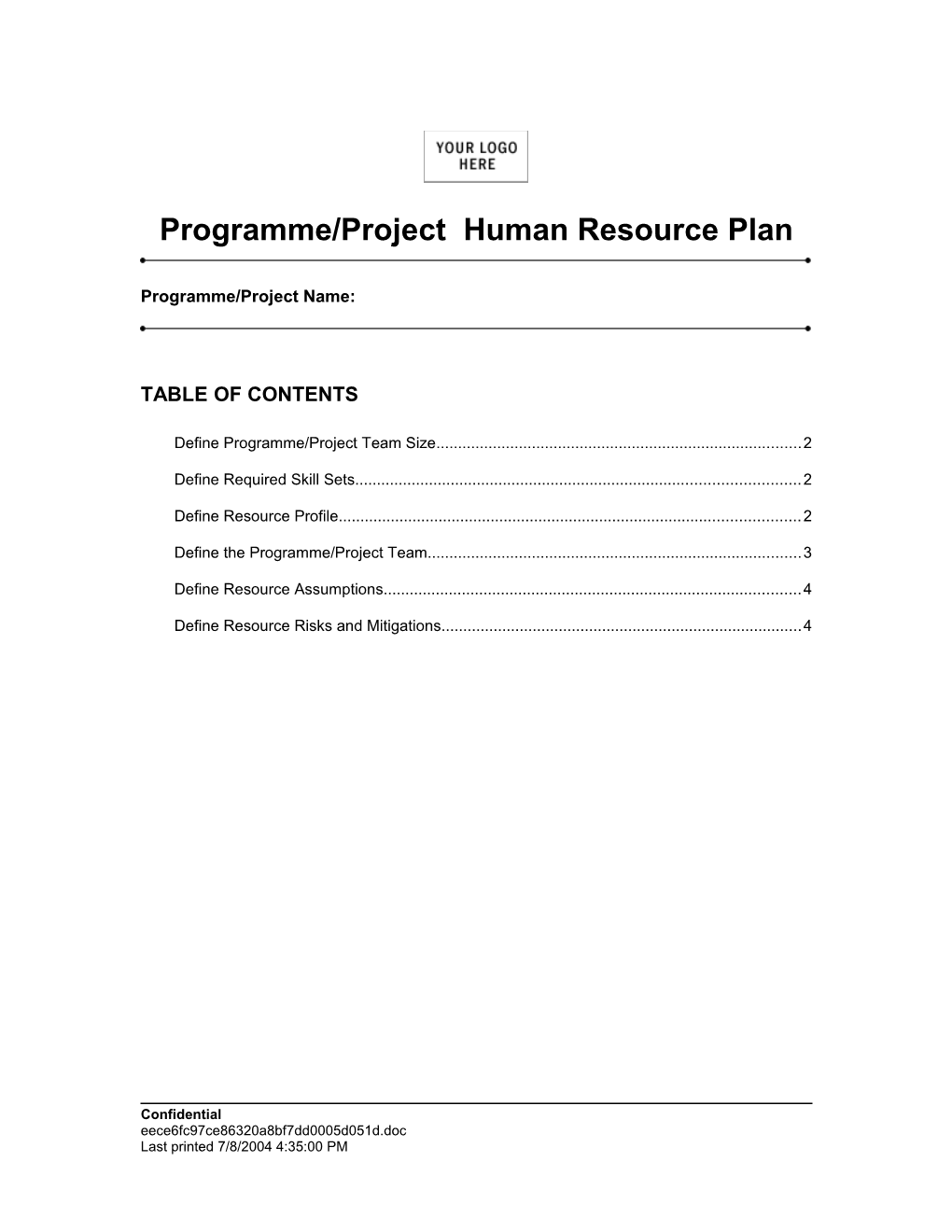 Project Resource Plan