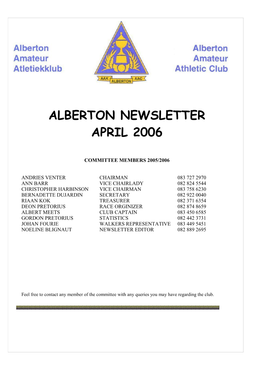 Alberton Newsletter