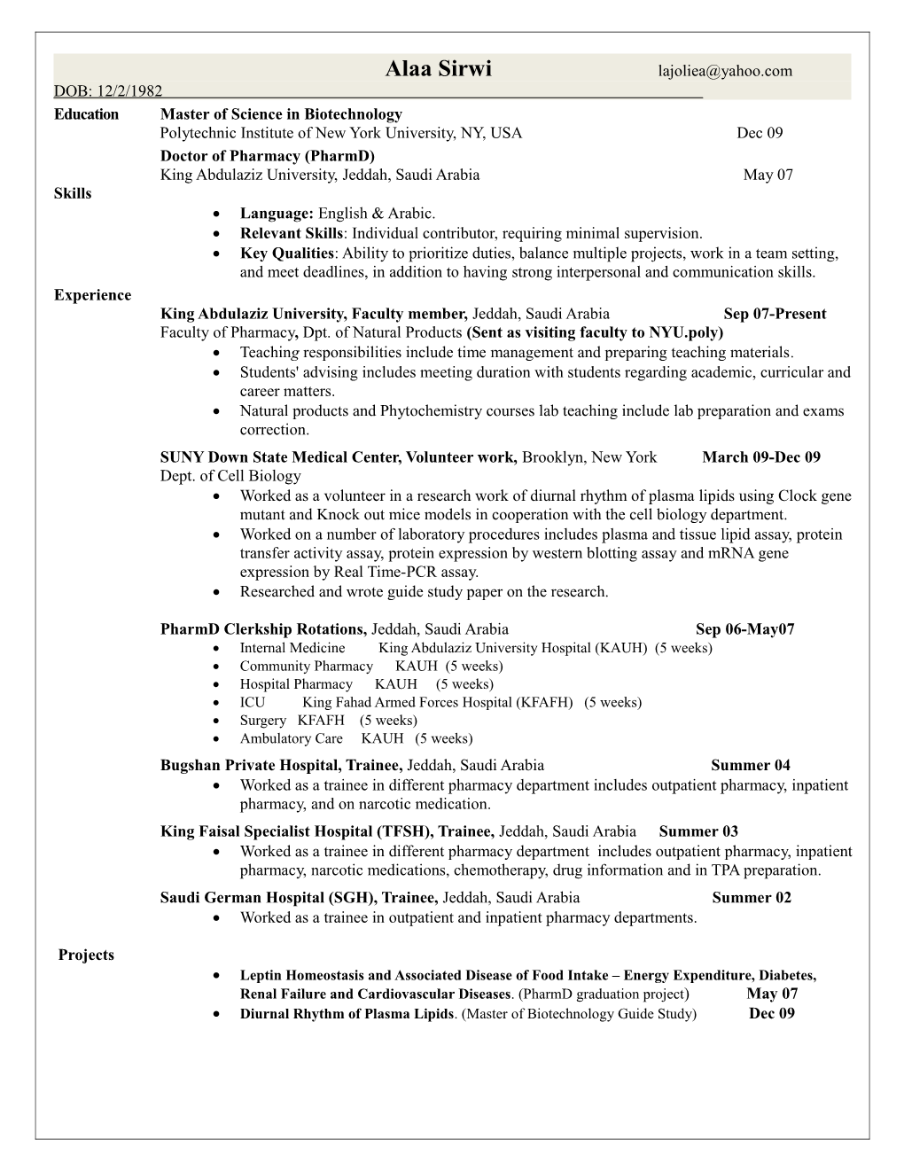 Educationmaster of Science in Biotechnology