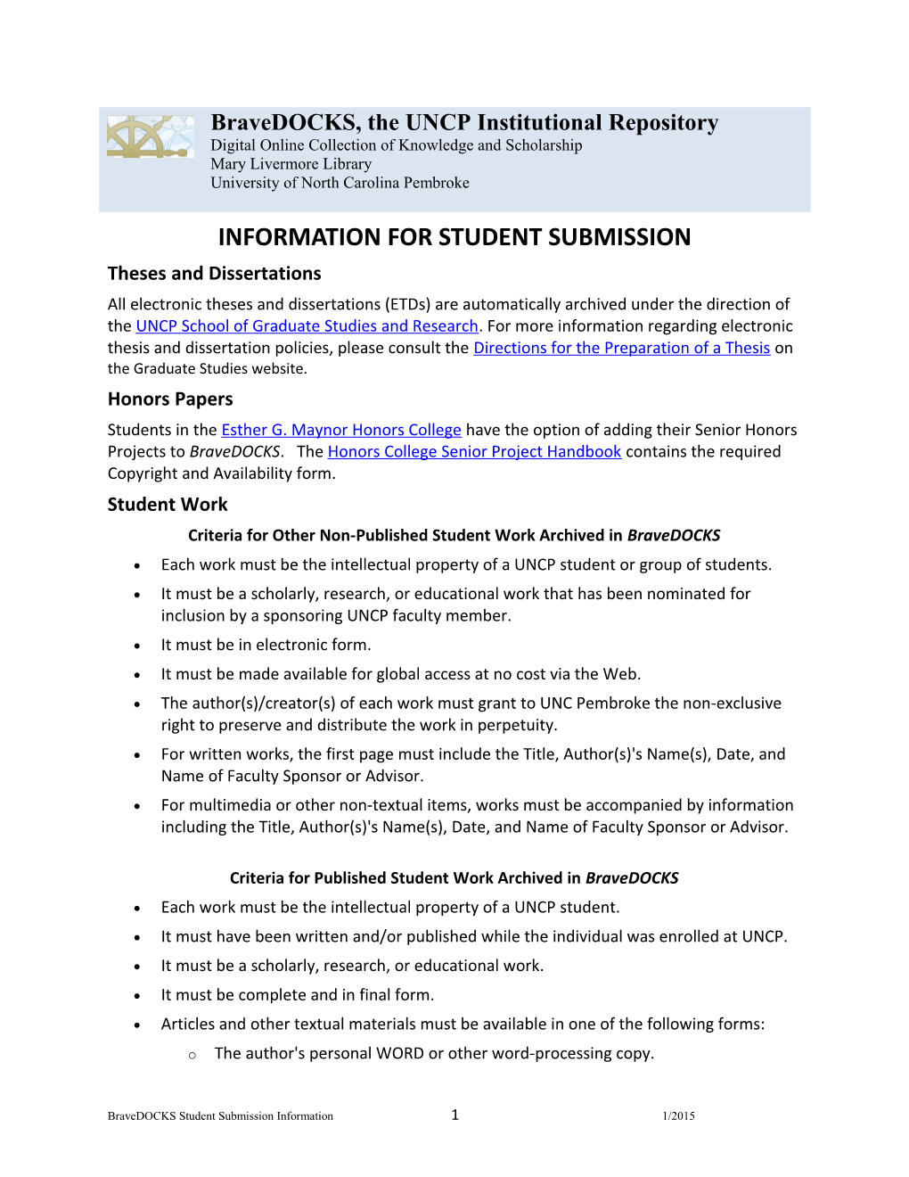 Information for Student Submission