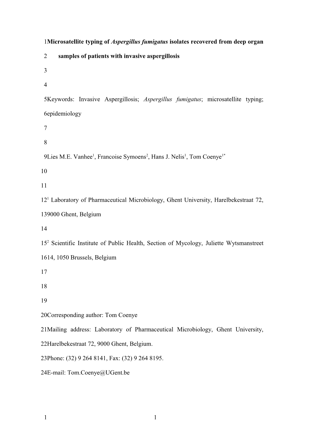 Microsatellite Typing of Aspergillus Fumigatus