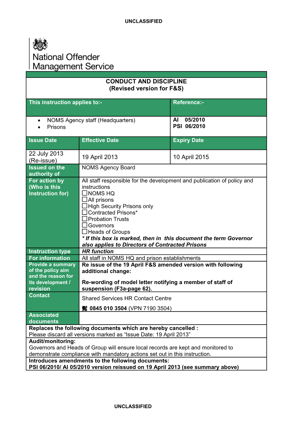 Conduct and Discipline - PSI 06/2010