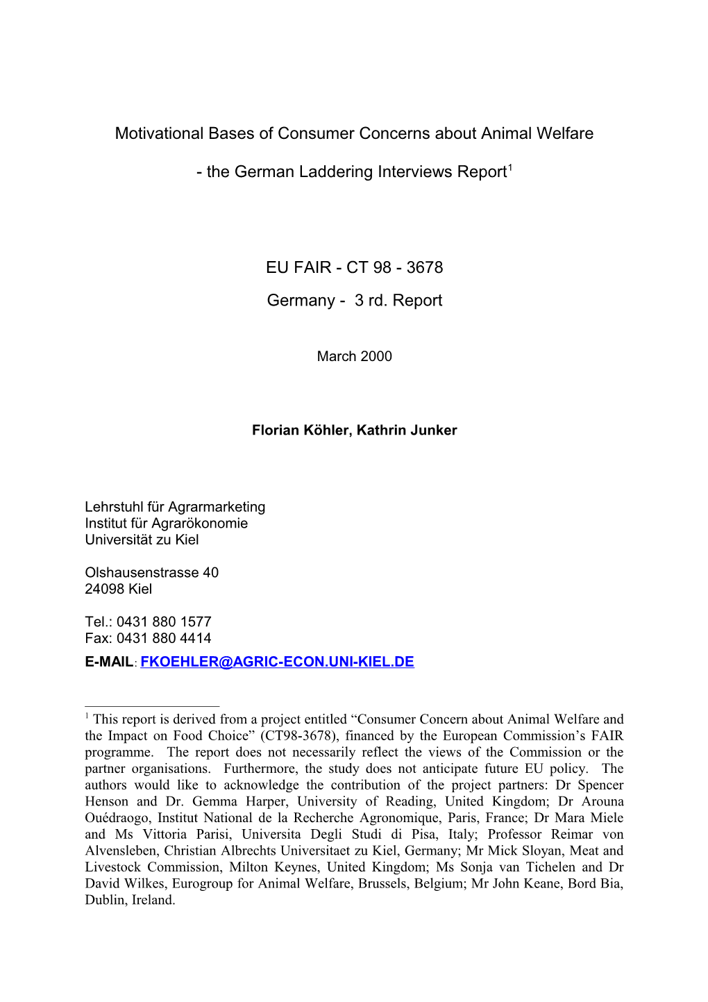 German Laddering Report (Motivational Bases of Consumer Concerns About Animal Welfare)