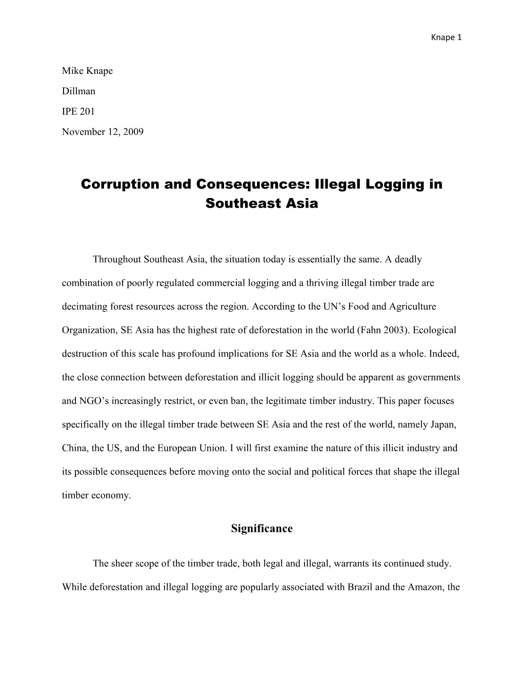 Corruption and Consequences: Illegal Logging in Southeast Asia