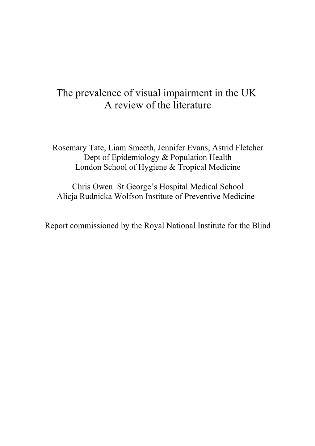 The Prevalence of Visual Impairment in the UK