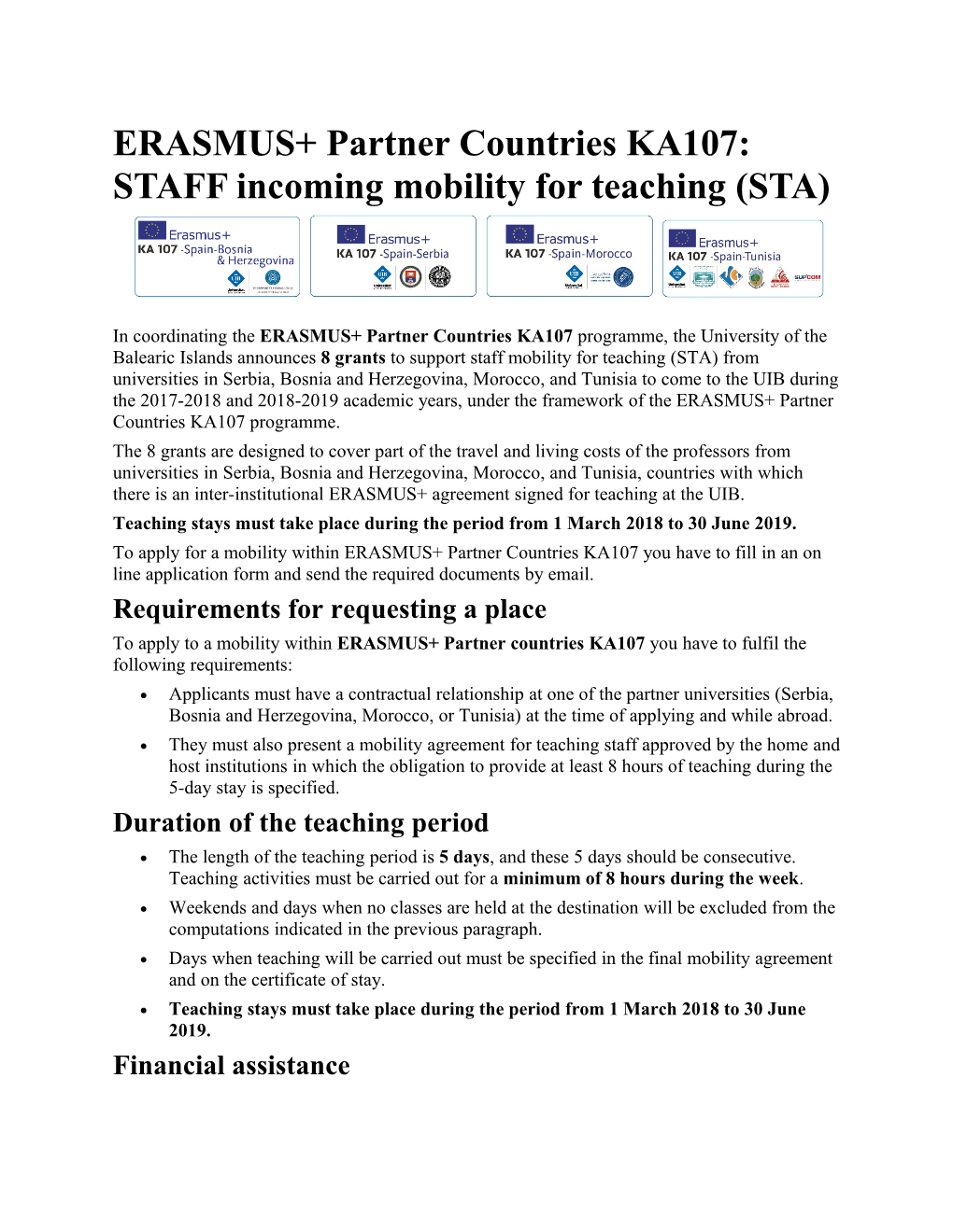 ERASMUS+ Partner Countries KA107: STAFF Incoming Mobility for Teaching (STA)
