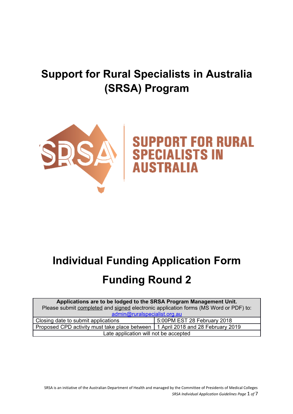 Support for Rural Specialists in Australia (SRSA) Program