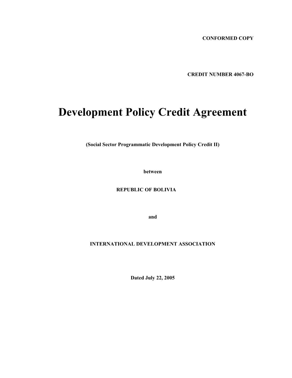 Development Policy Credit Agreement