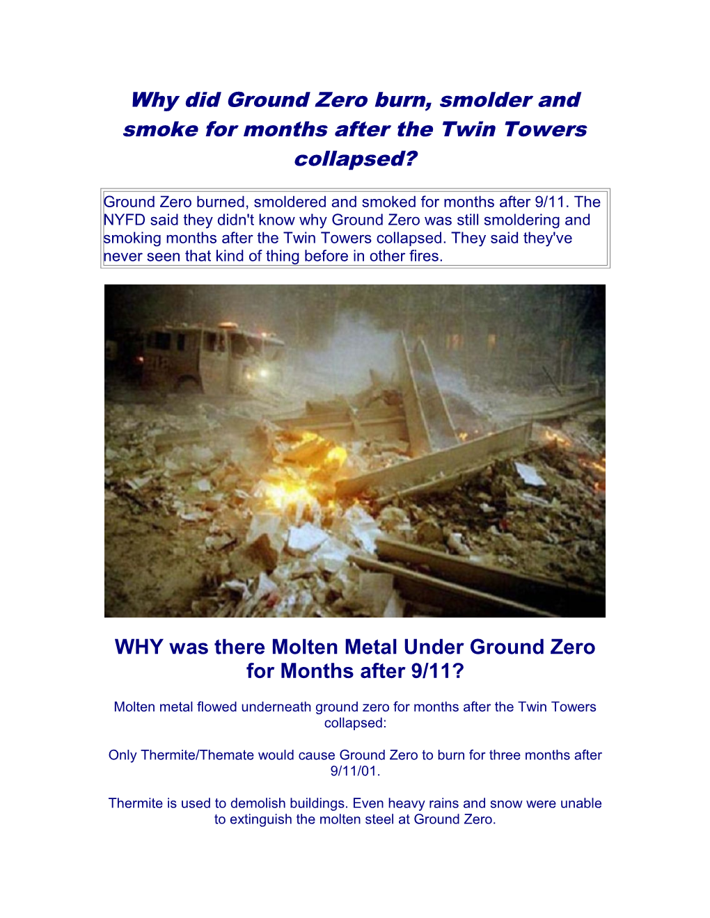 Why Did Ground Zero Burn, Smolder and Smoke for Months After the Twin Towers Collapsed