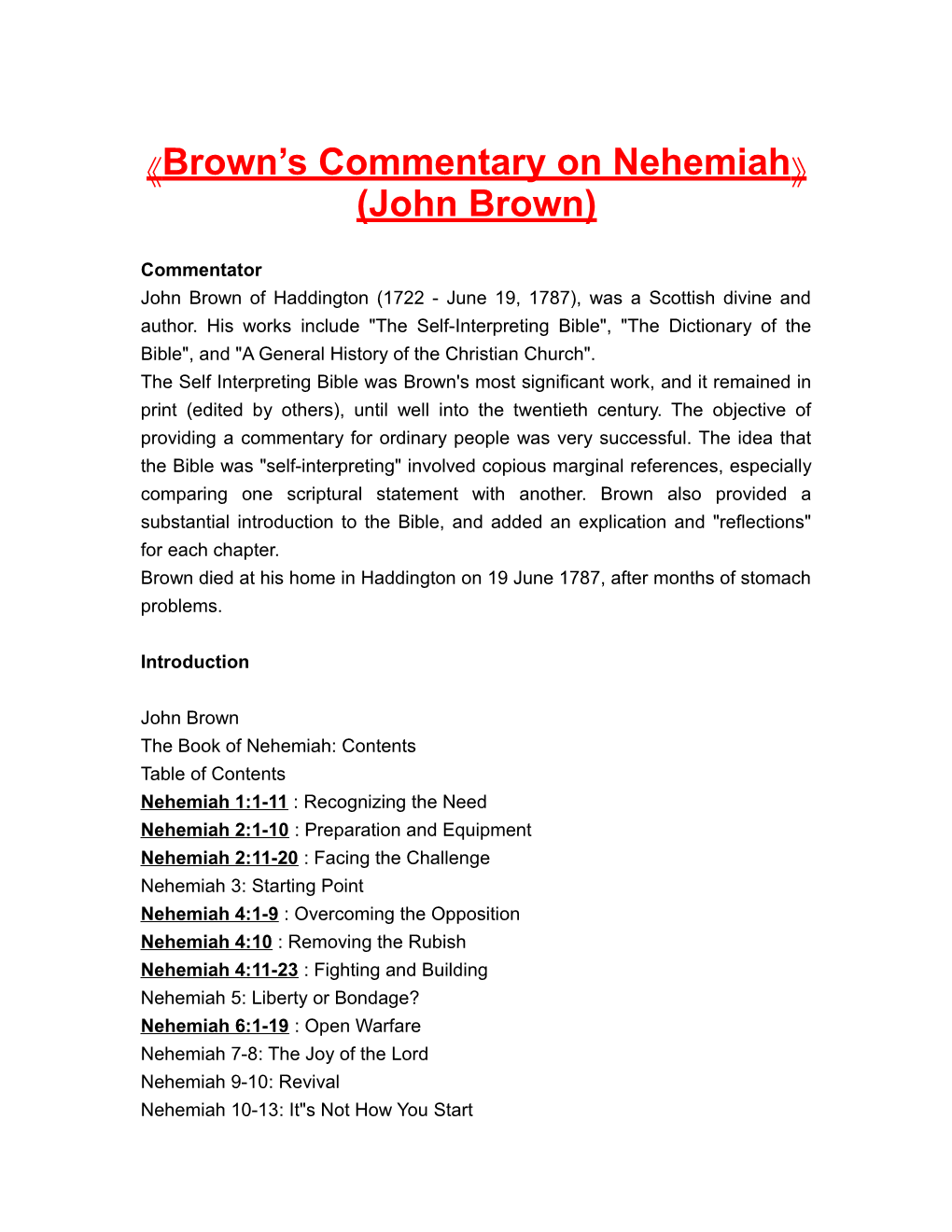 Brown S Commentary on Nehemiah (John Brown)