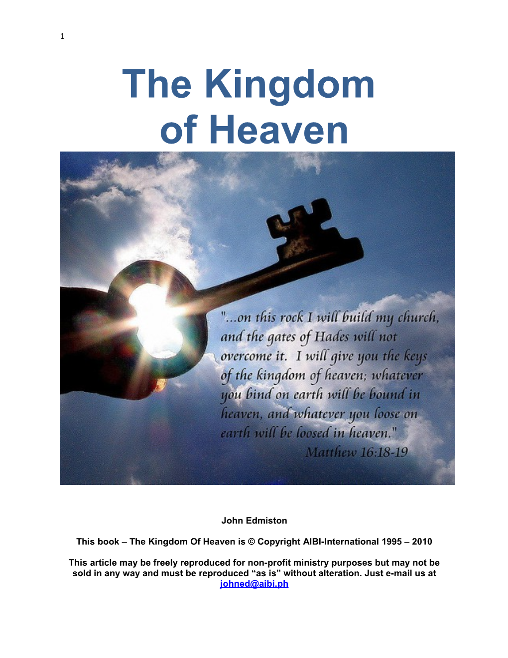 This Book the Kingdom of Heaven Is Copyright AIBI-International 1995 2010