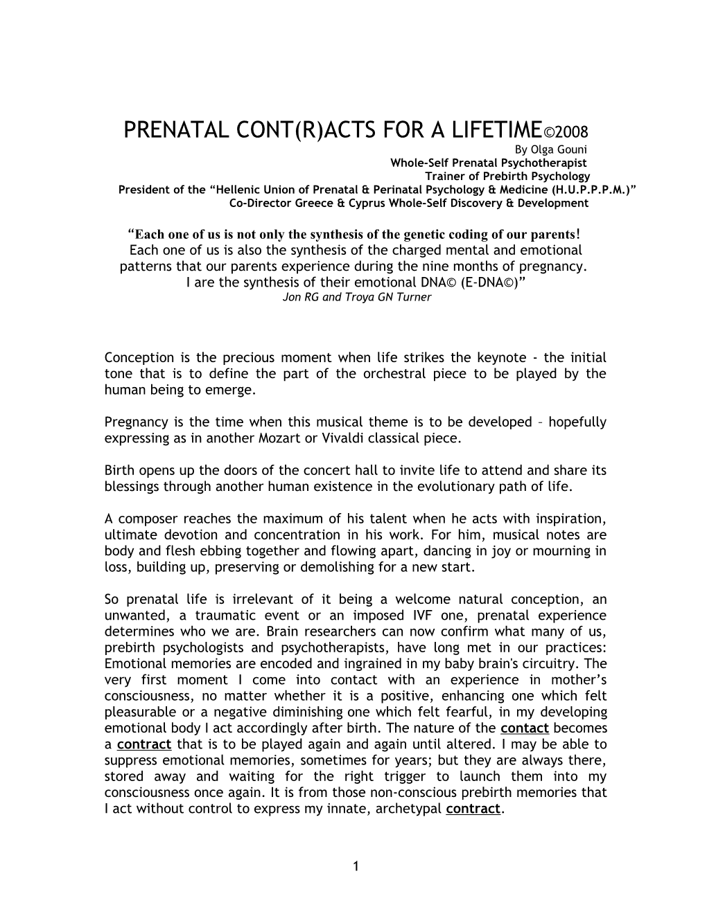 Prenatal Cont(R)Acts for a Lifetime 2008