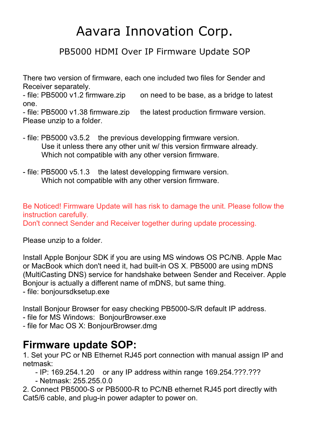 PB5000 HDMI Over IP Firmware Update SOP