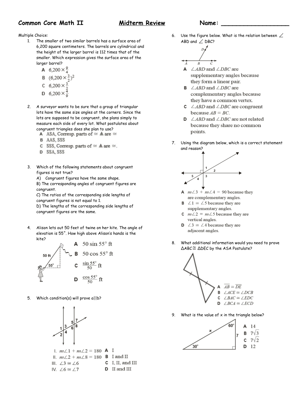 Common Core Math Iimidterm Review Name: ______