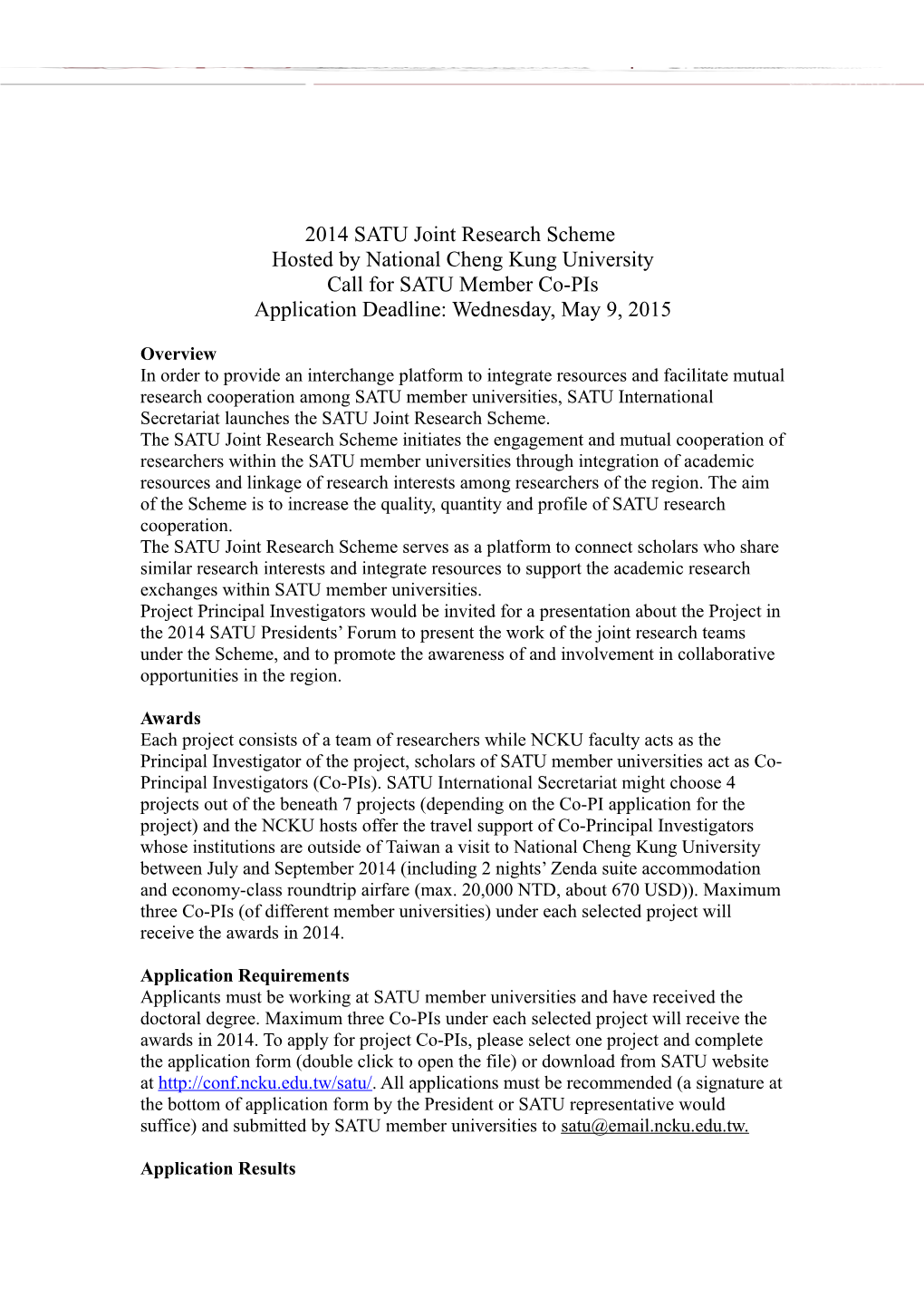 2014 SATU Joint Research Scheme