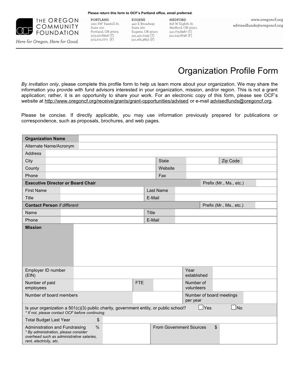 The Oregon Community Foundation Organization Profile Form Page 2 of 2