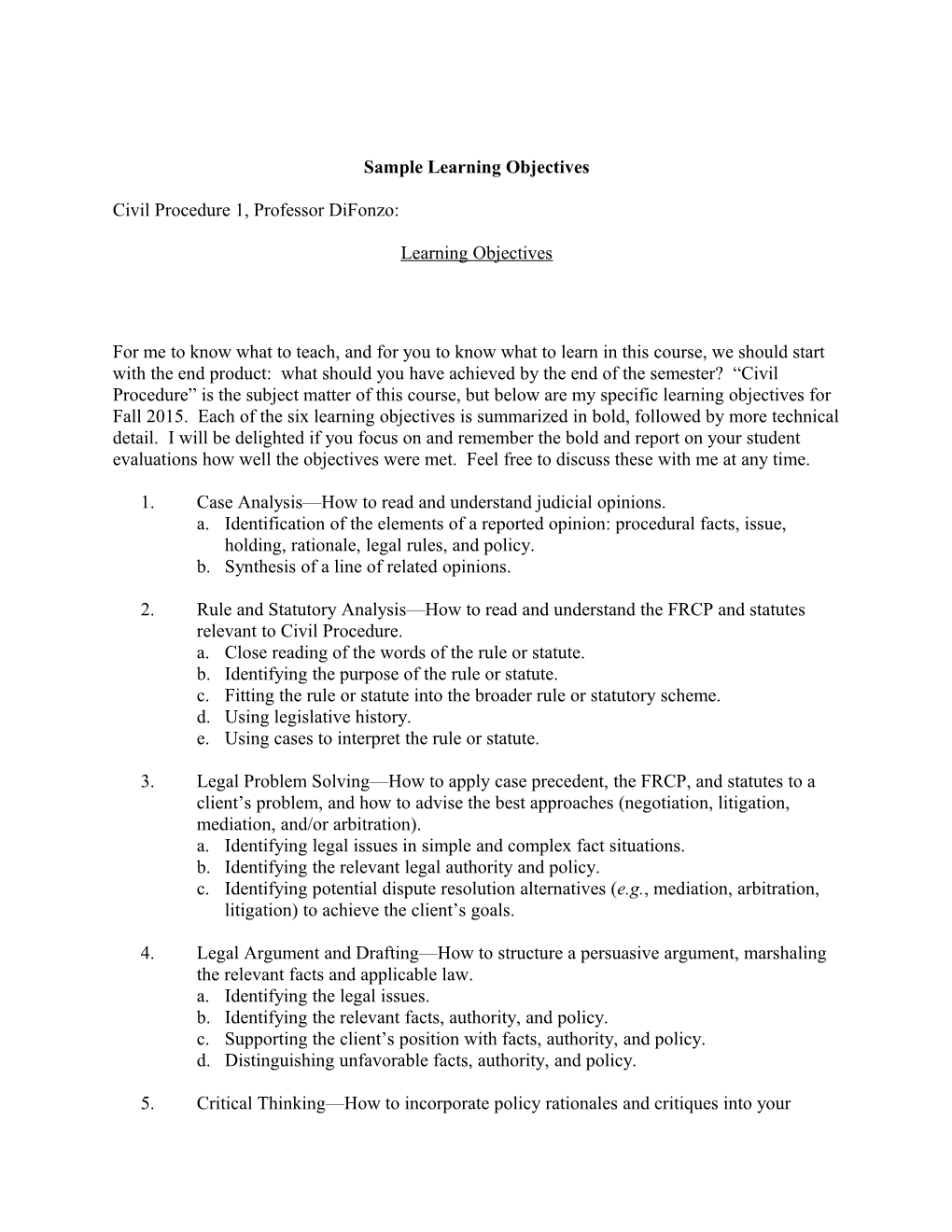 Sample Learning Objectives