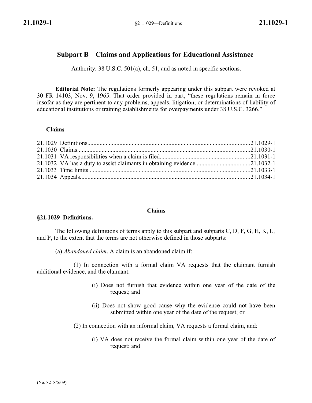 Subpart B Claims and Applications for Educational Assistance