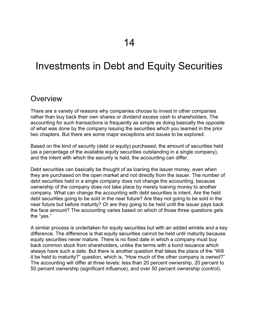 Investments in Debt and Equity Securities