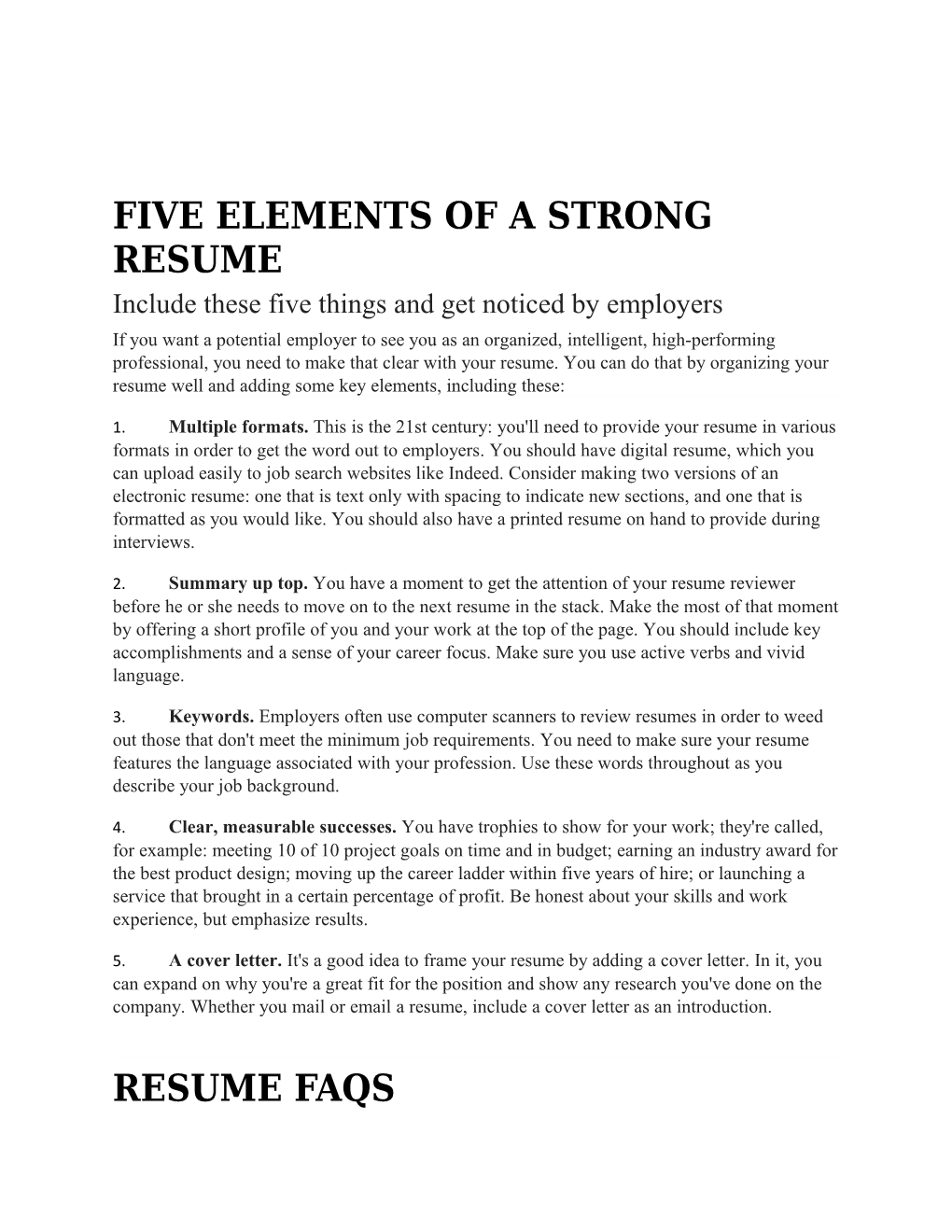 Five Elements of a Strong Resume