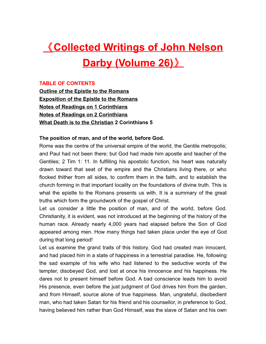 Collected Writings of John Nelson Darby (Volume 26)