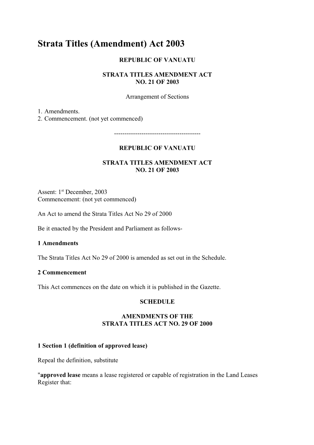 Strata Titles (Amendment) Act 2003