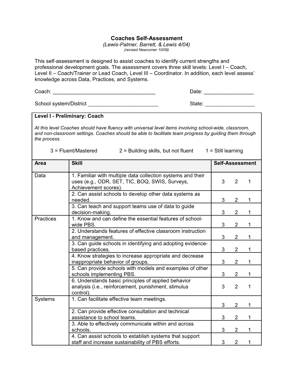 Coaches Self-Assessment