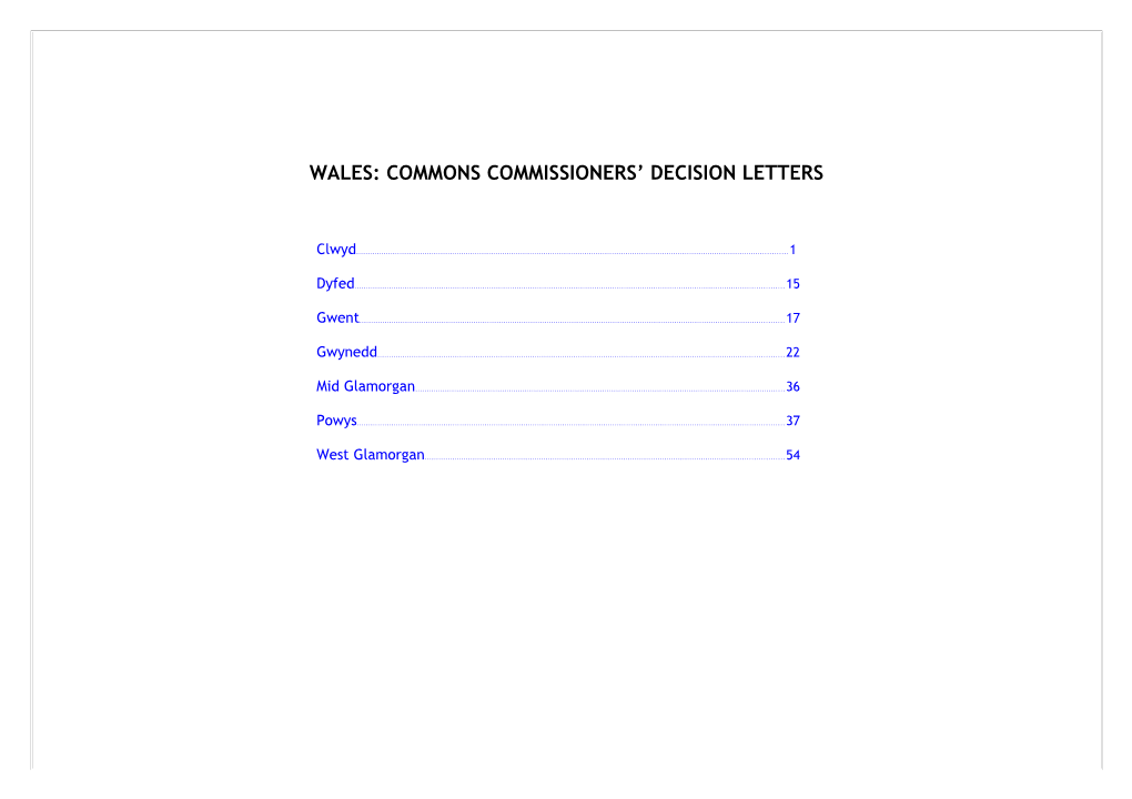 Wales: Commons Commissioners Decision Letters