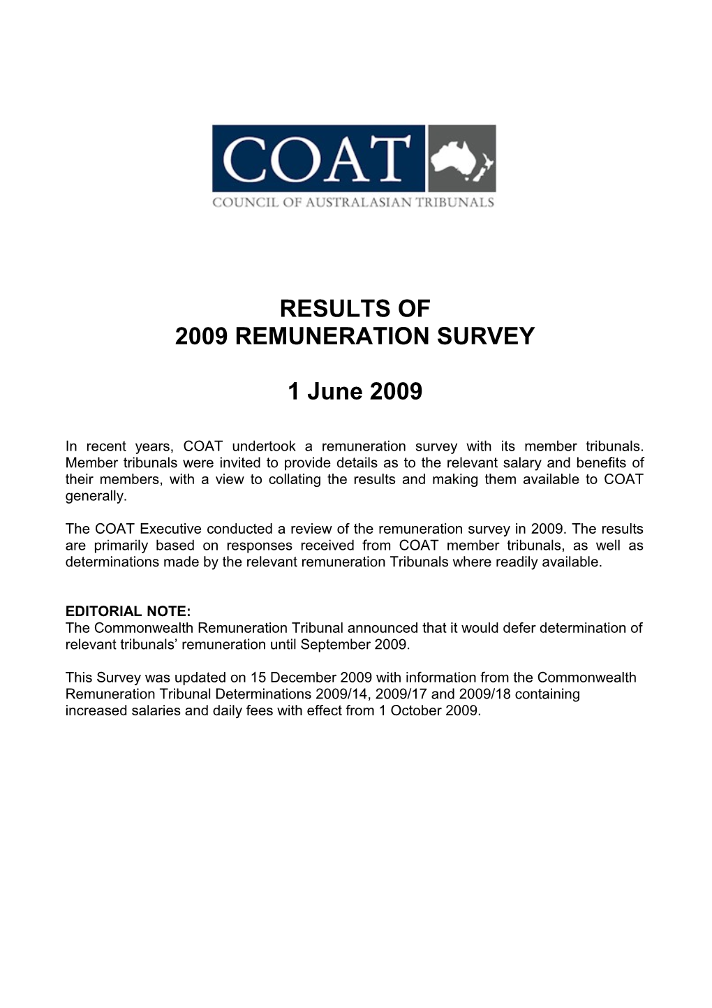 Results of Coat Remuneration Survey 2009