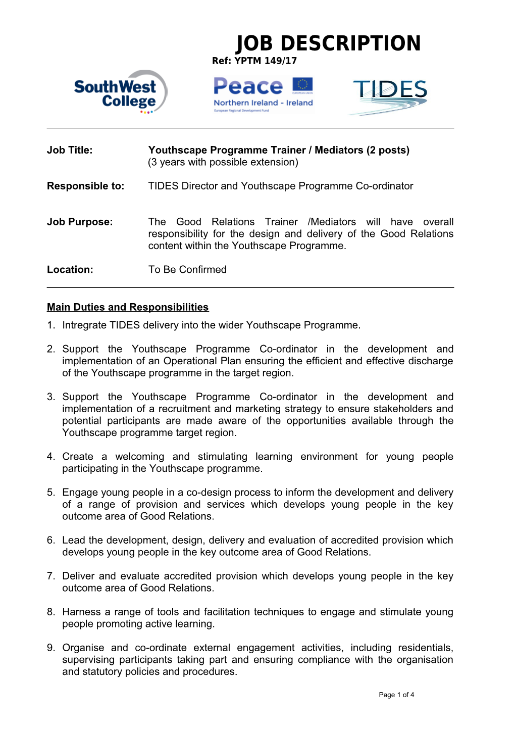 Job Title:Youthscape Programme Trainer/Mediators (2 Posts)