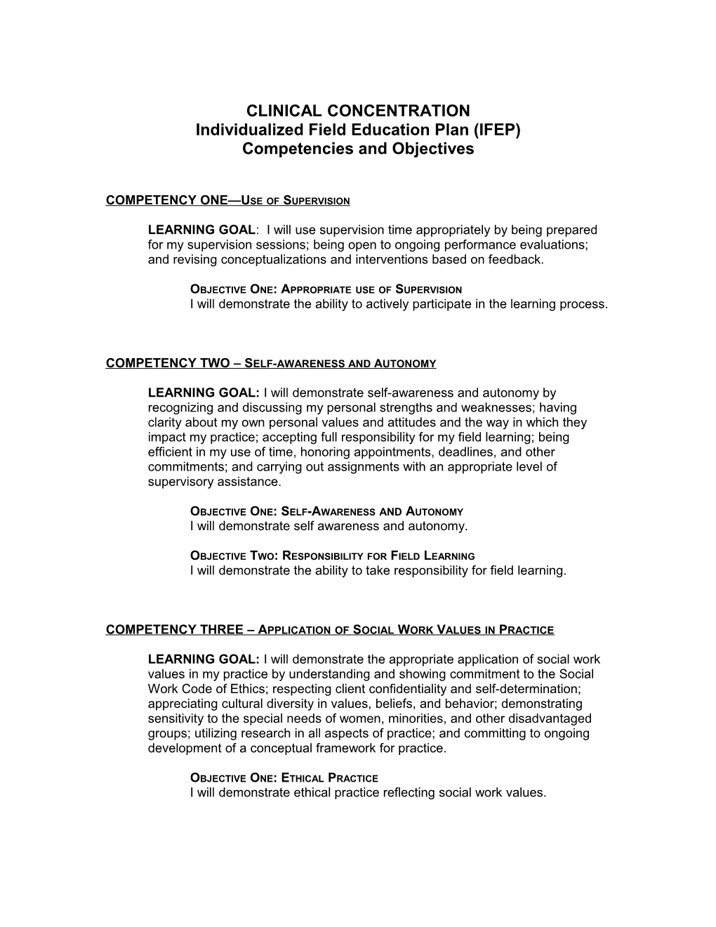 Individualized Field Education Plan (IFEP)