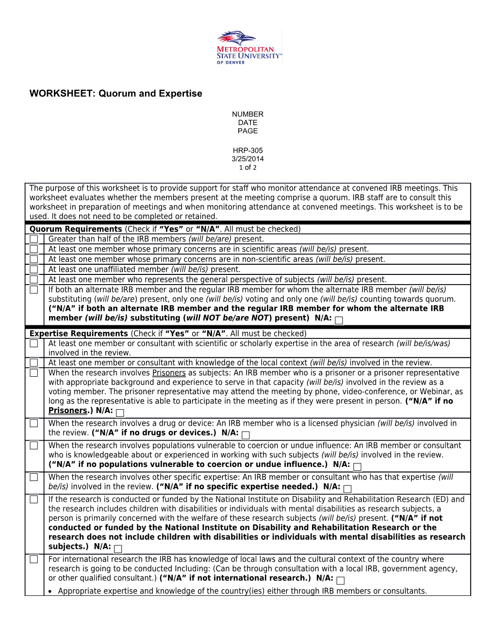 WORKSHEET: Quorum and Expertise