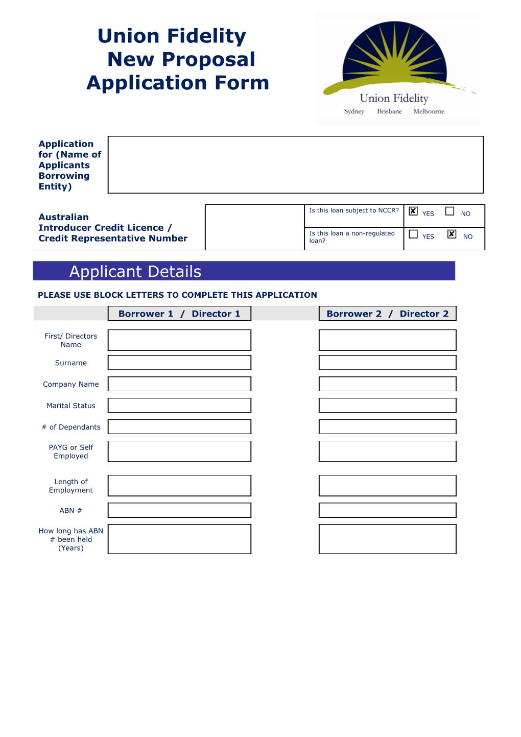 Finance Application Form