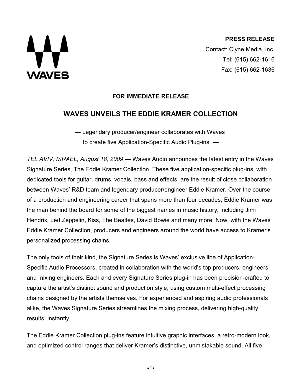 Waves UNVEILS the EDDIE KRAMER COLLECTION